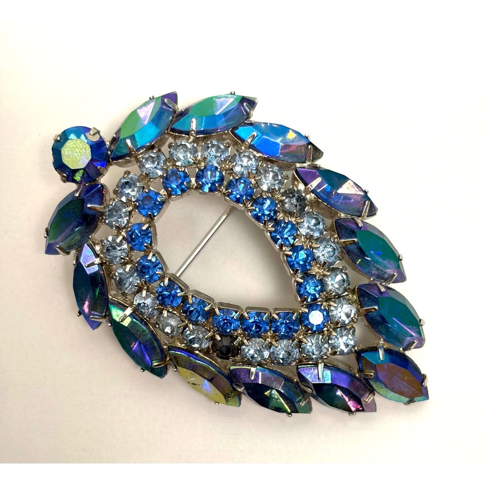 Sarah Coventry Brooch Blue Lagoon AB Rhinestone Teardrop Vintage Iridescent Pin